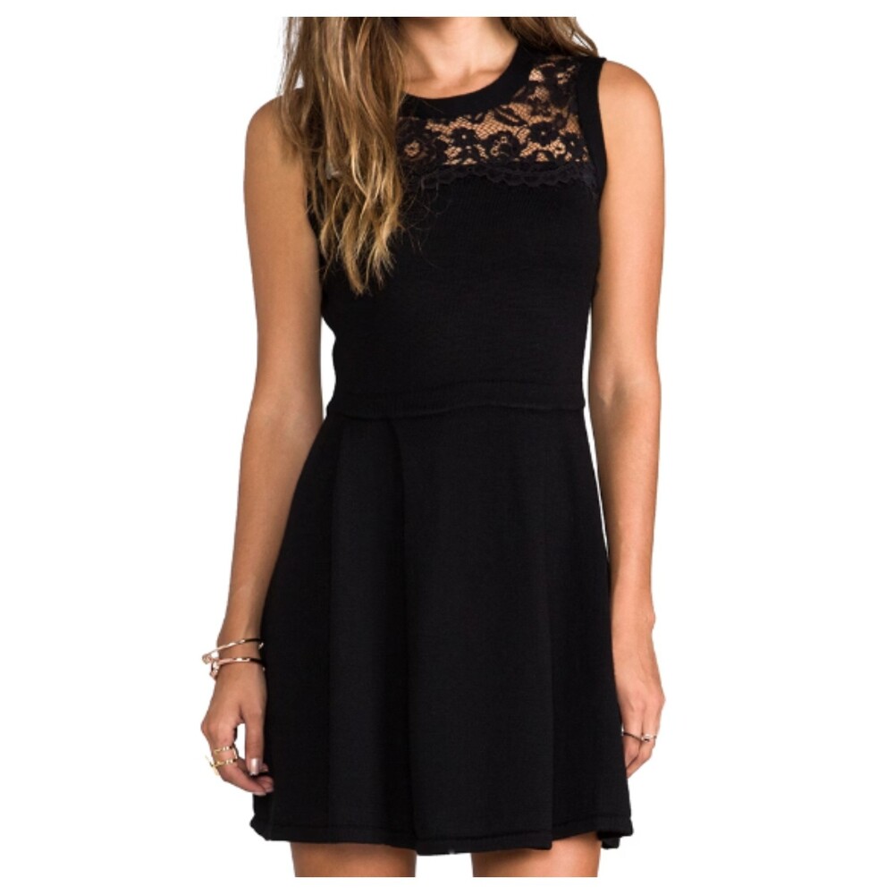 Shoshanna Sleeveless Lace Sweater Mini Dress Black Petite